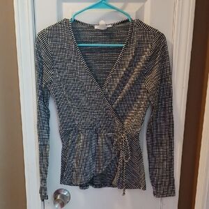 Women's Black and White Wrap Top